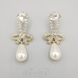 Boucles d'oreilles  Noeud Strass - Doré