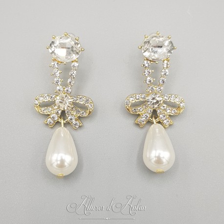 Boucles d'oreilles  Noeud Strass - Doré
