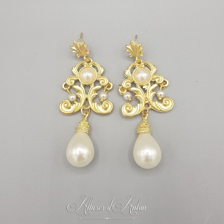 Boucles d'oreilles  XVIIIe PERLES - Doré