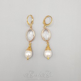 Boucles d'oreilles  Strass et Perles - Blanc