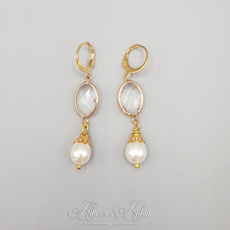 Boucles d'oreilles  Strass et Perles - Blanc