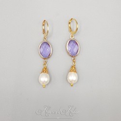 Boucles d'oreilles  Strass et Perles - Mauve