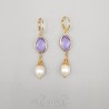 Boucles d'oreilles  Strass et Perles - Mauve