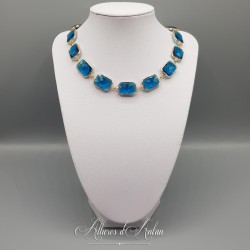 Collier Strass Carrés - Bleu