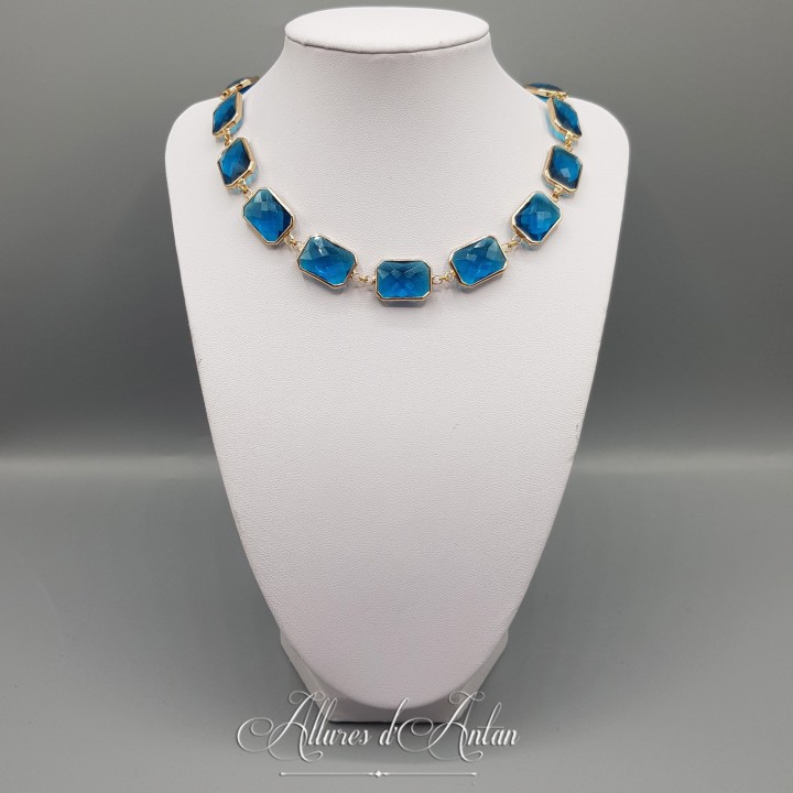 Collier Strass Carrés - Blanc