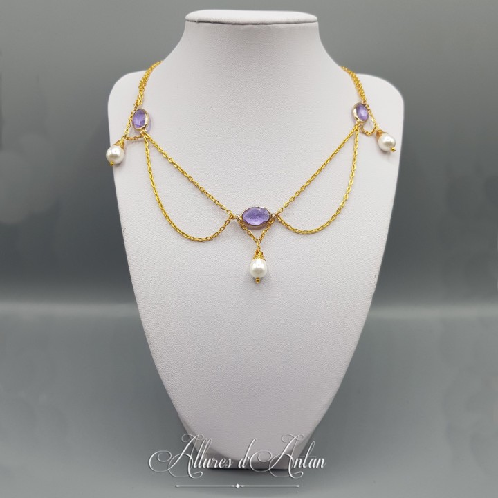 Collier en esclavage- Chaine et Strass - Mauve