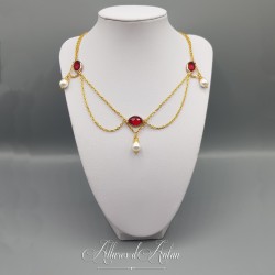 Collier en esclavage- Chaine et Strass - Rouge