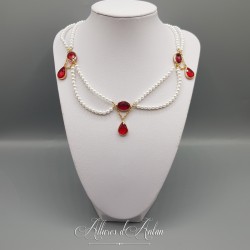 Collier en esclavage- Perles et Strass - Rouge