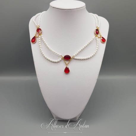 Collier en esclavage- Perles et Strass - Rouge
