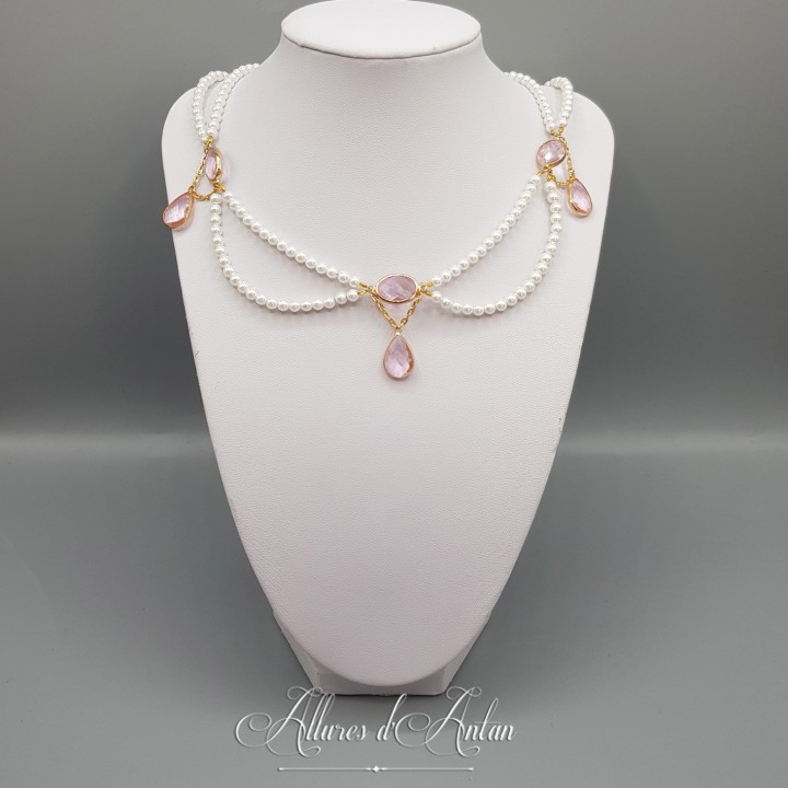 Collier en esclavage- Perles et Strass - Rose