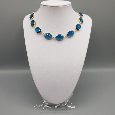 Collier Strass Ovales - Bleu