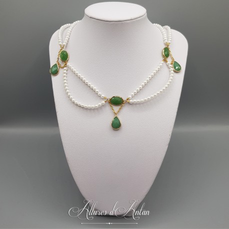 Collier en esclavage- Perles et Strass - Vert
