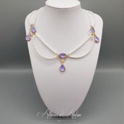 Collier en esclavage- Perles et Strass - Mauve