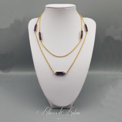 Collier- Chaine et Strass - Violet