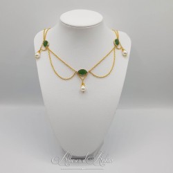 Collier en esclavage- Chaine et Strass - Vert