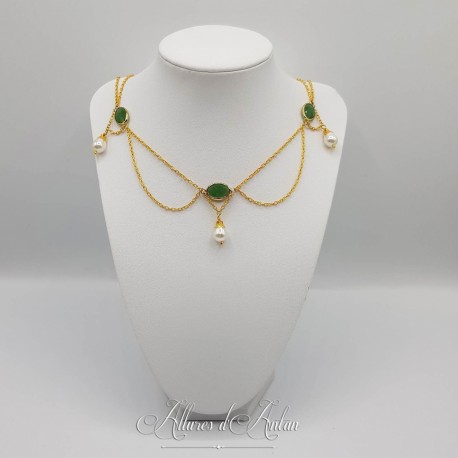 Collier en esclavage- Chaine et Strass - Vert