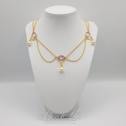Collier en esclavage- Chaine et Strass - Rose