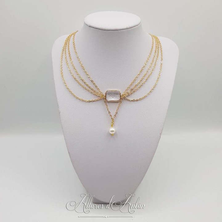 Collier en esclavage- Chaine et Strass -Blanc