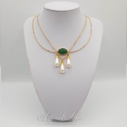 Collier- Chaine, Strass et Perles - Vert