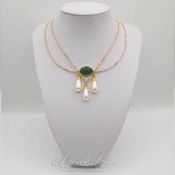 Collier- Chaine, Strass et Perles - Vert