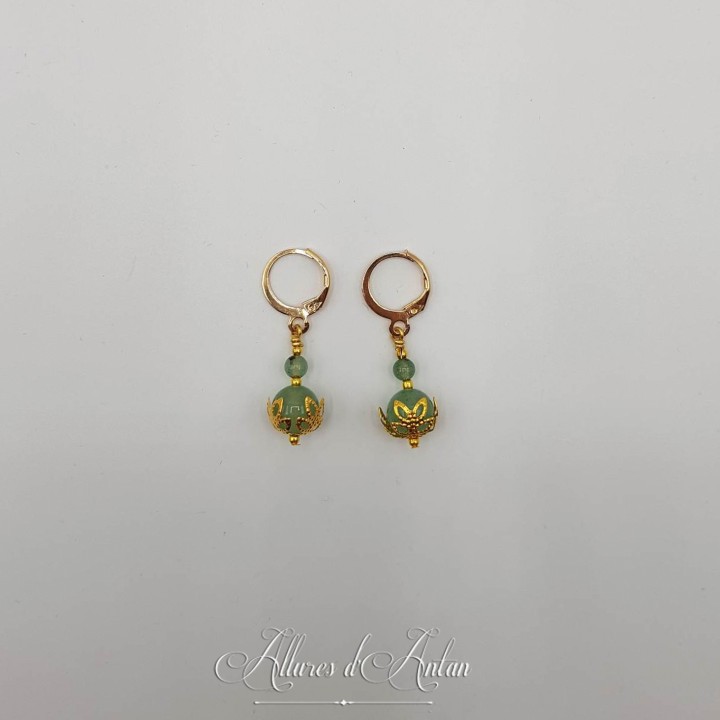 Boucles d'oreilles Aventurine - Doré