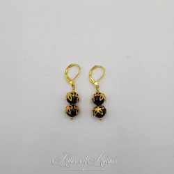 Boucles d'oreilles Agate Noire - Doré