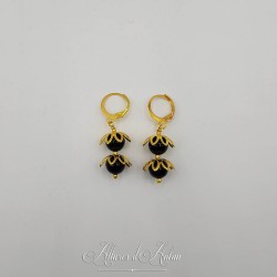 Boucles d'oreilles Agate Noire - Doré