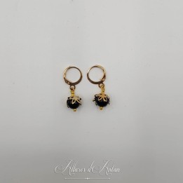 Boucles d'oreilles Agate Noire - Doré