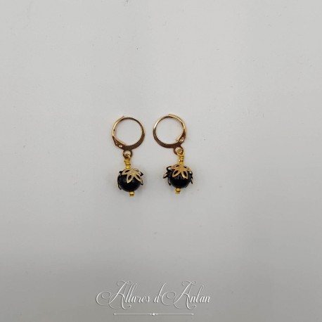 Boucles d'oreilles Agate Noire - Doré