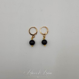 Boucles d'oreilles Agate Noire - Doré
