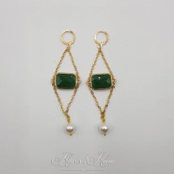 Boucles d'oreilles  Strass et Perles - Vert