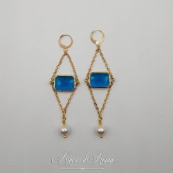 Boucles d'oreilles  Strass et Perles - Bleu