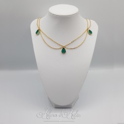 Collier- Chaine, Strass et Perles - Vert