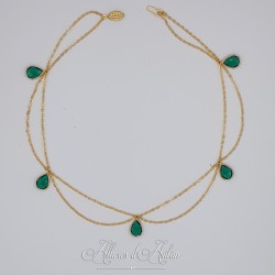 Collier- Chaine, Strass et Perles - Vert