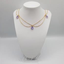 Collier- Chaine, Strass et Perles - Mauve