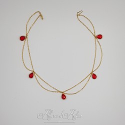 Collier- Chaine, Strass et Perles - Rouge