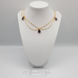 Collier- Chaine, Strass et Perles - Violet