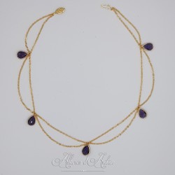 Collier- Chaine, Strass et Perles - Violet