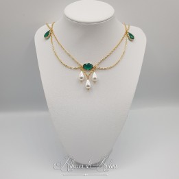 Collier- Chaine, Strass et Perles - Vert