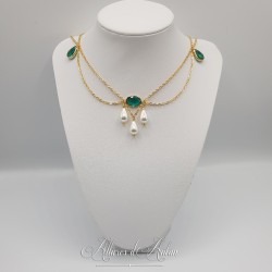 Collier- Chaine, Strass et Perles - Vert