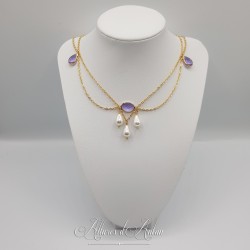 Collier- Chaine, Strass et Perles - Mauve
