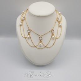 Collier en esclavage- Chaine et Strass - Blanc
