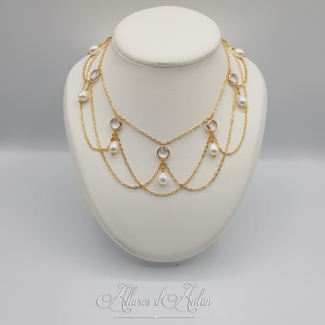 Collier en esclavage- Chaine et Strass - Blanc