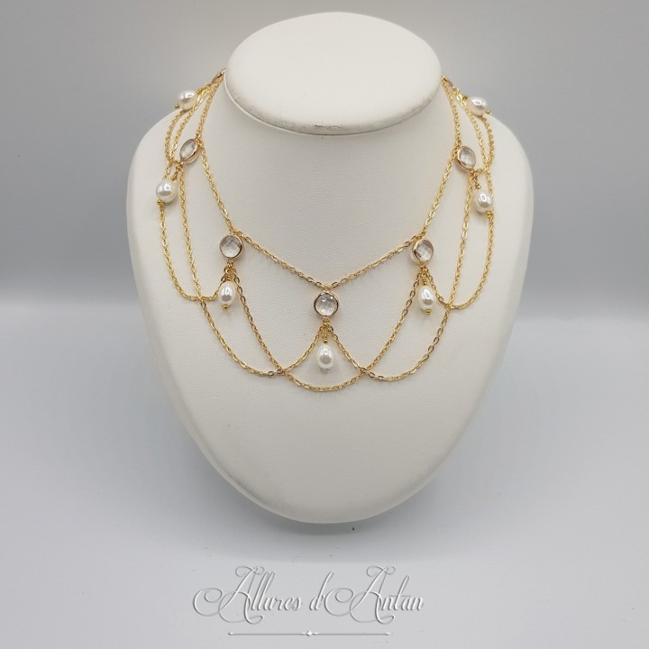 Collier en esclavage- Chaine et Strass - Blanc