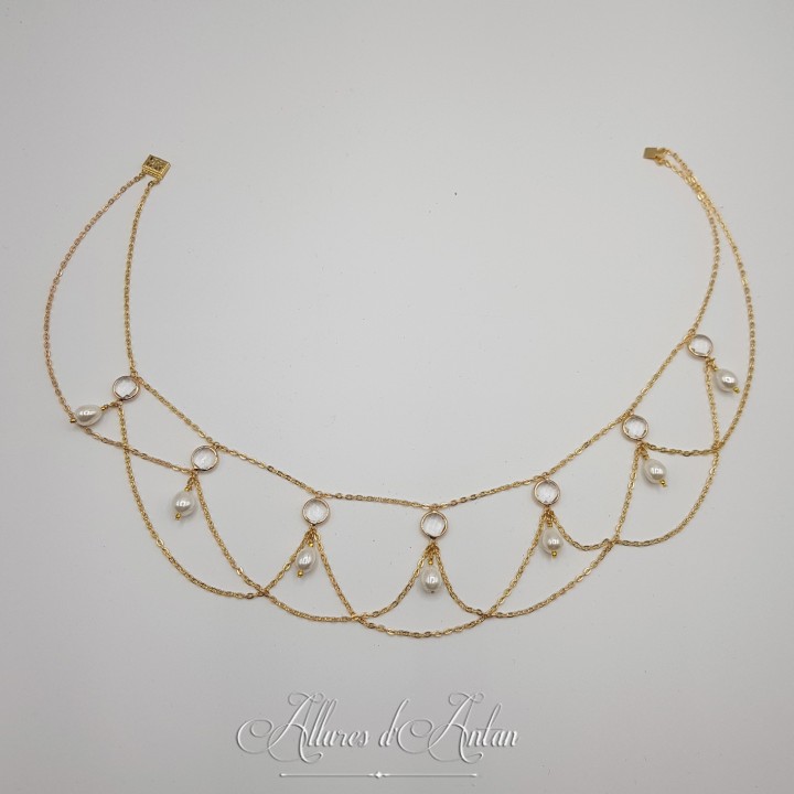 Collier en esclavage- Chaine et Strass - Blanc
