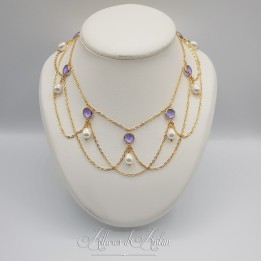 Collier en esclavage- Chaine et Strass - Mauve