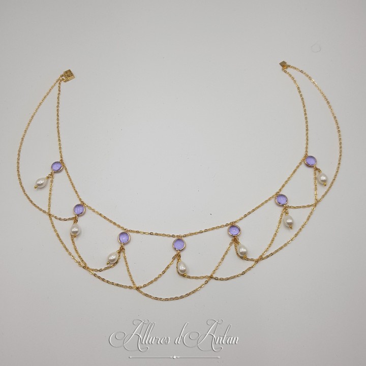 Collier en esclavage- Chaine et Strass - Mauve