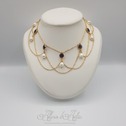 Collier en esclavage- Chaine et Strass - Violet