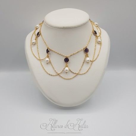 Collier en esclavage- Chaine et Strass - Violet