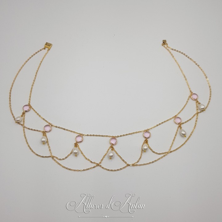Collier en esclavage- Chaine et Strass - Rose